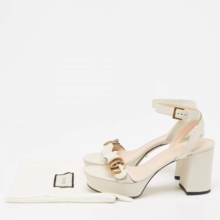 Pre Owned Gucci Cream Leather GG Marmont Ankle Strap Sandals Size 39