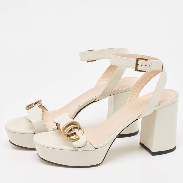 Pre Owned Gucci Cream Leather GG Marmont Ankle Strap Sandals Size 39