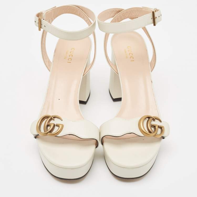 Pre Owned Gucci Cream Leather GG Marmont Ankle Strap Sandals Size 39