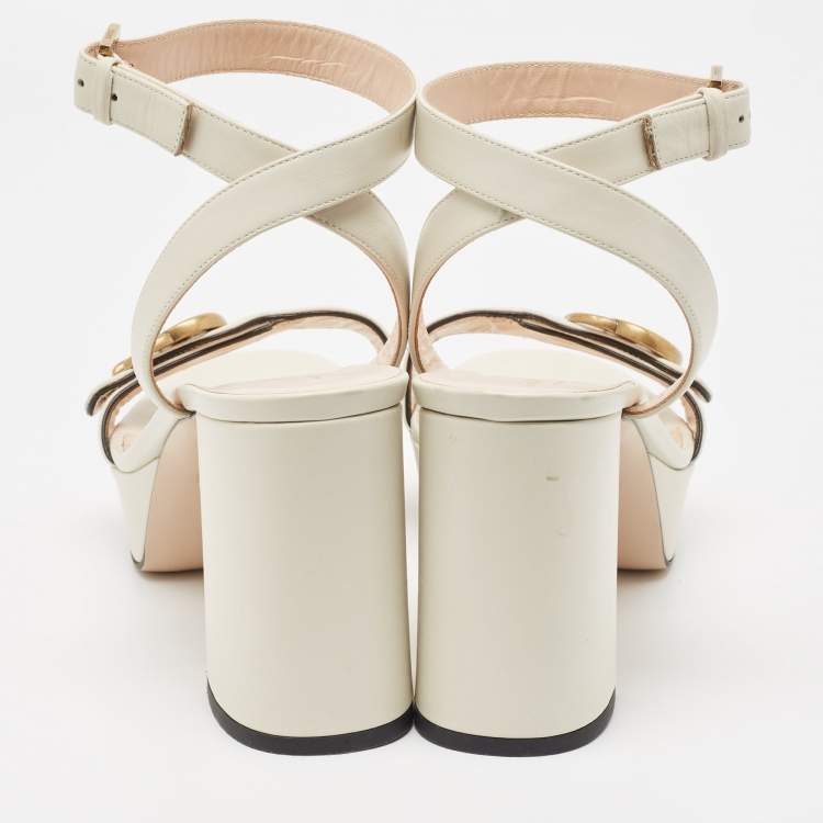 Pre Owned Gucci Cream Leather GG Marmont Ankle Strap Sandals Size 39