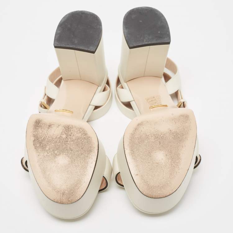 Pre Owned Gucci Cream Leather GG Marmont Ankle Strap Sandals Size 39