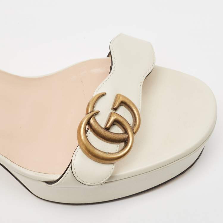 Pre Owned Gucci Cream Leather GG Marmont Ankle Strap Sandals Size 39