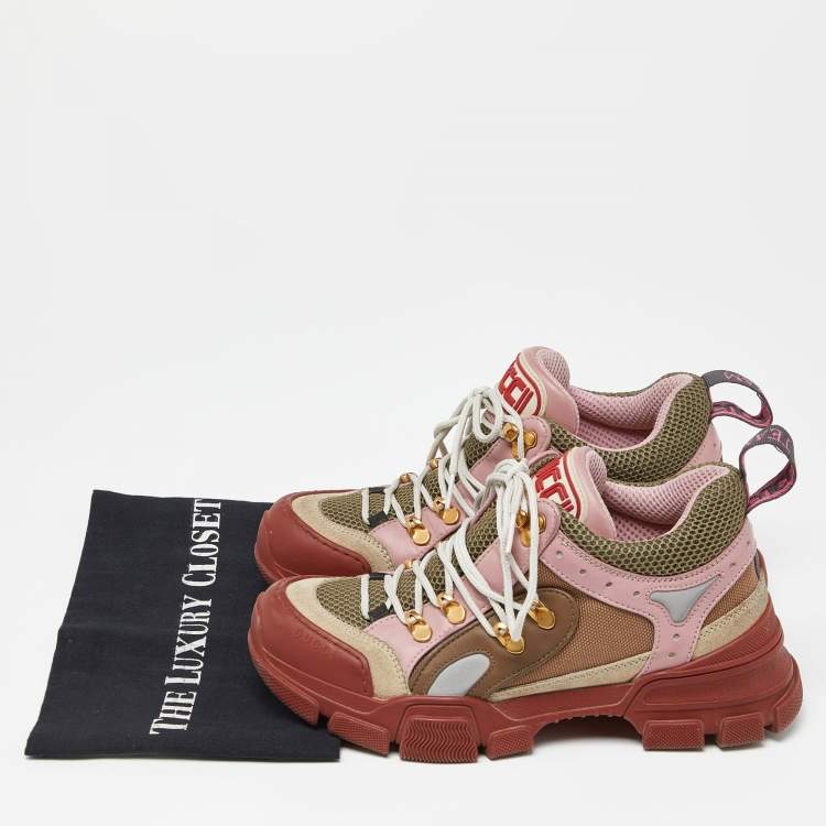 Pre Owned Gucci Multicolor Leather, Suede and Mesh Flashtrek Low-Top Sneakers Size 38