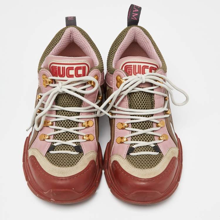 Pre Owned Gucci Multicolor Leather, Suede and Mesh Flashtrek Low-Top Sneakers Size 38
