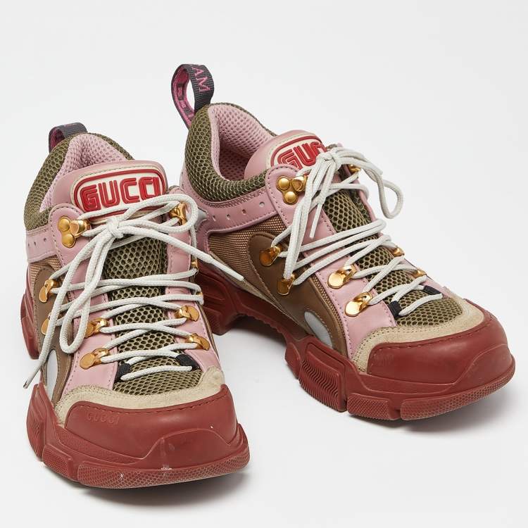 Pre Owned Gucci Multicolor Leather, Suede and Mesh Flashtrek Low-Top Sneakers Size 38