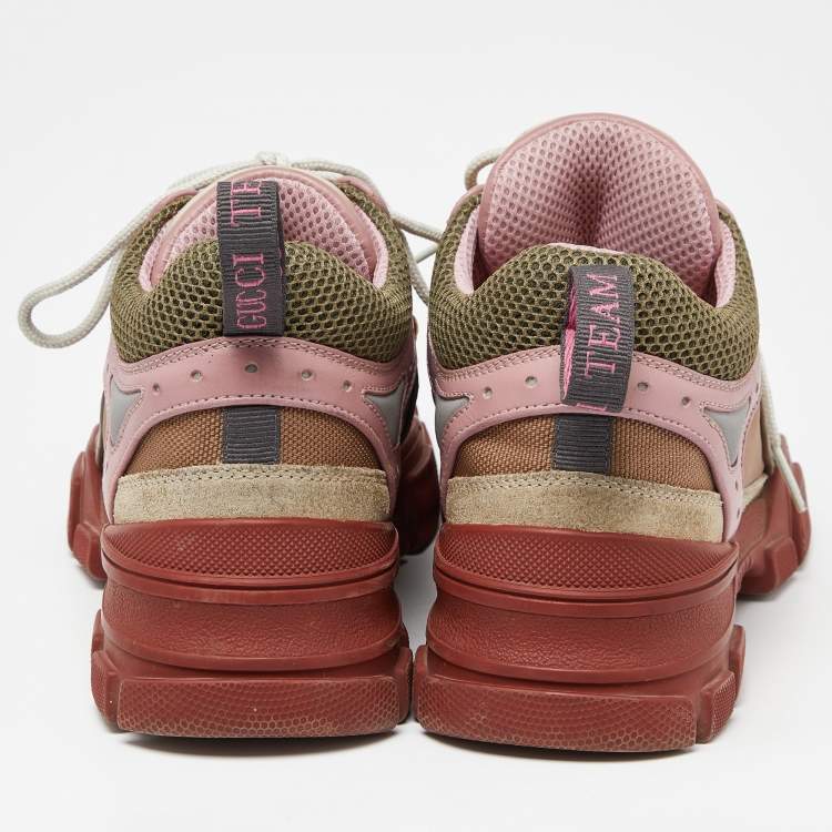 Pre Owned Gucci Multicolor Leather, Suede and Mesh Flashtrek Low-Top Sneakers Size 38