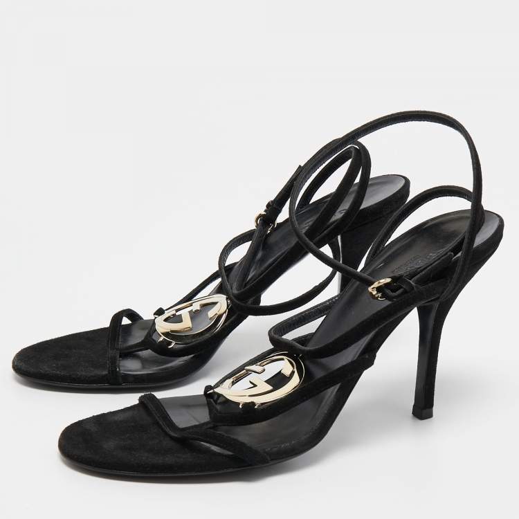 Gucci Black Suede GG Interlocking Cage Sandals Size 38.5 Gucci TLC