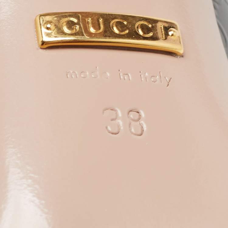 Pre Owned Gucci Green Guccissima Patent Leather Horsebit Open Toe Pumps Size 38