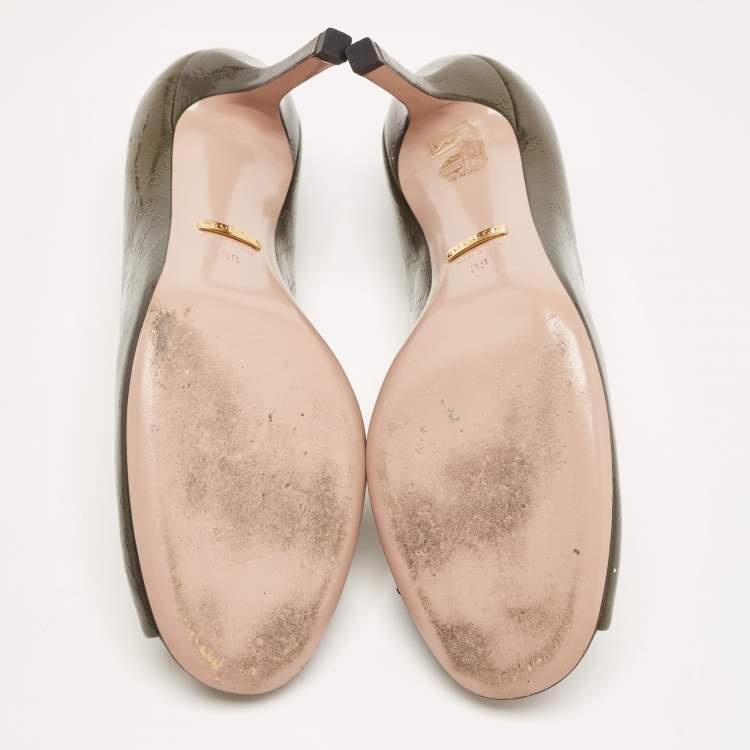 Pre Owned Gucci Green Guccissima Patent Leather Horsebit Open Toe Pumps Size 38