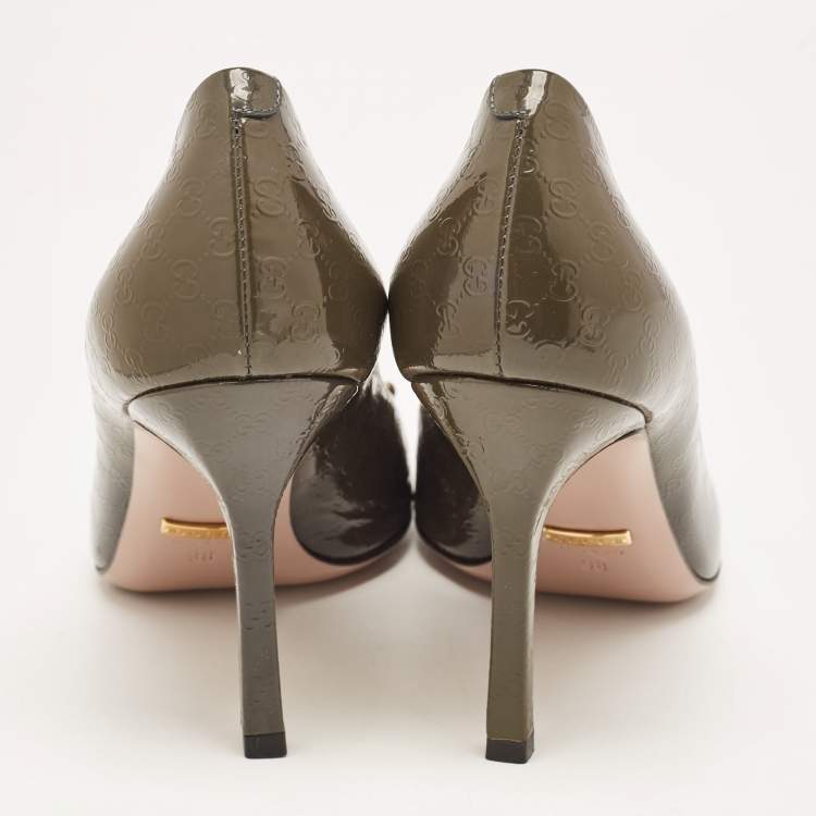 Pre Owned Gucci Green Guccissima Patent Leather Horsebit Open Toe Pumps Size 38