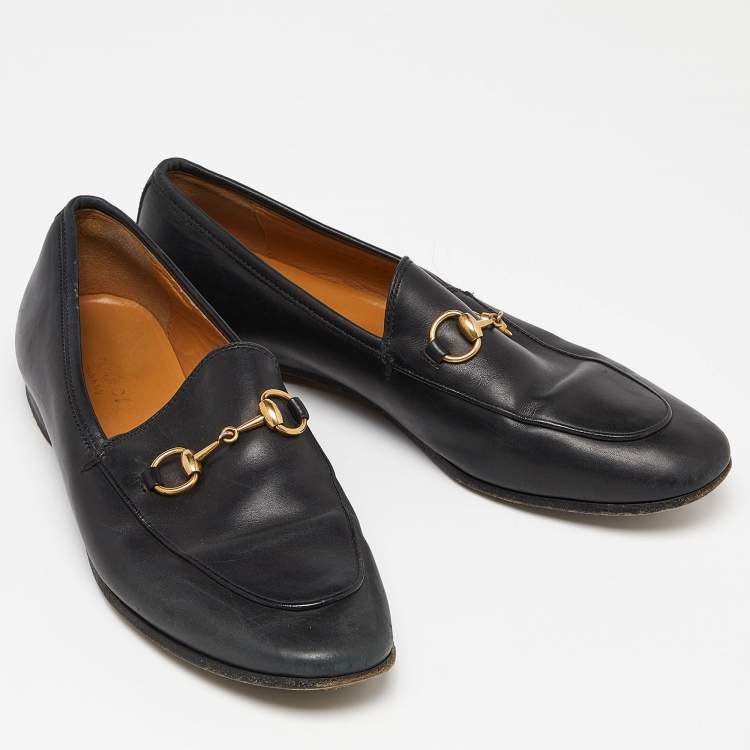 Pre Owned Gucci Black Leather Jordaan Loafers Size 37