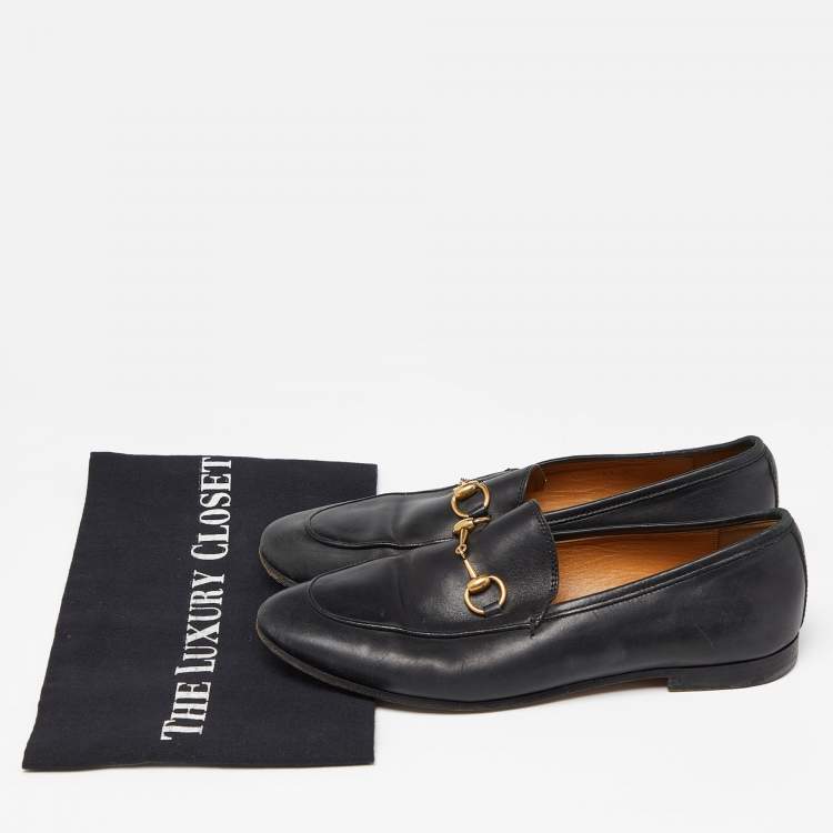 Pre Owned Gucci Black Leather Jordaan Loafers Size 37