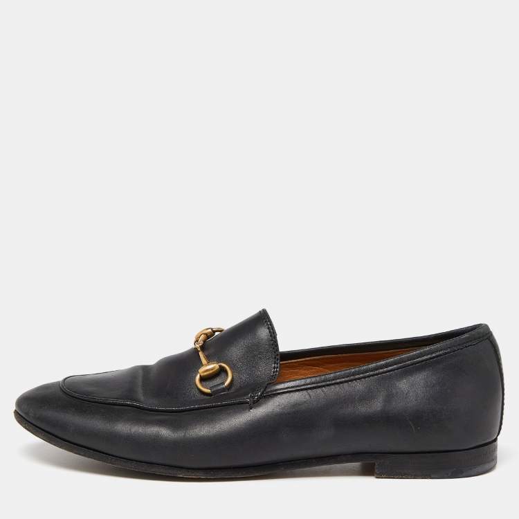 Pre Owned Gucci Black Leather Jordaan Loafers Size 37
