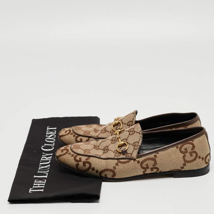 Pre Owned Gucci Beige Jumbo GG Canvas Jordaan Loafers Size 36.5