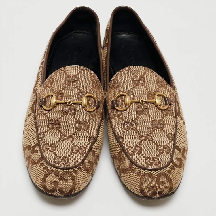 Pre Owned Gucci Beige Jumbo GG Canvas Jordaan Loafers Size 36.5