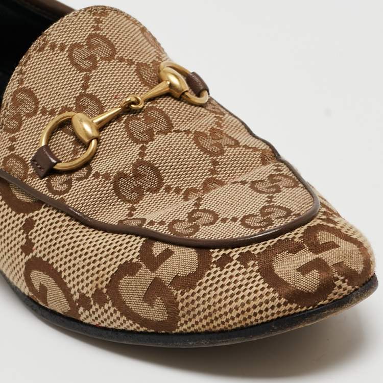 Pre Owned Gucci Beige Jumbo GG Canvas Jordaan Loafers Size 36.5