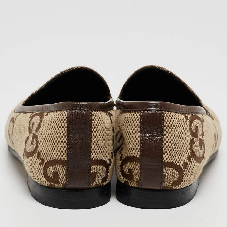 Pre Owned Gucci Beige Jumbo GG Canvas Jordaan Loafers Size 36.5
