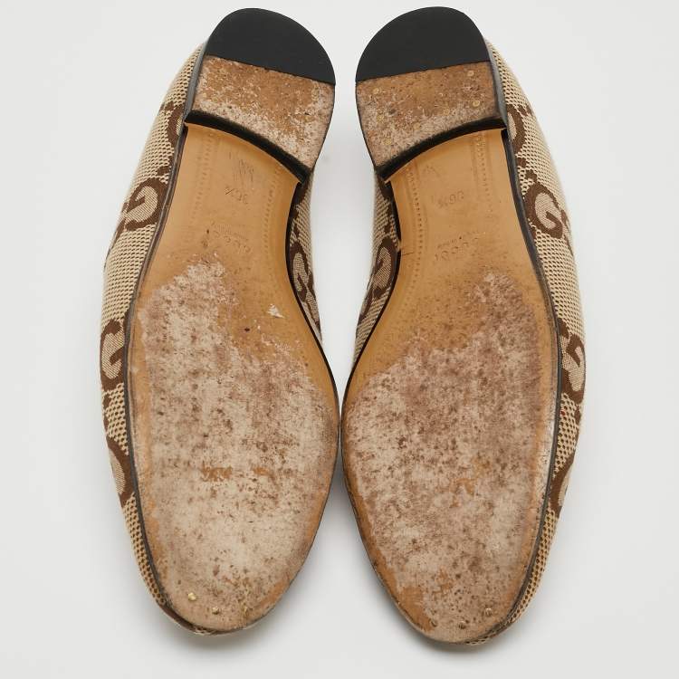 Pre Owned Gucci Beige Jumbo GG Canvas Jordaan Loafers Size 36.5