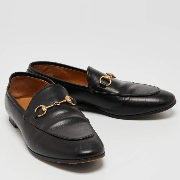 Pre Owned Gucci Black Leather Jordaan Loafers Size 38.5