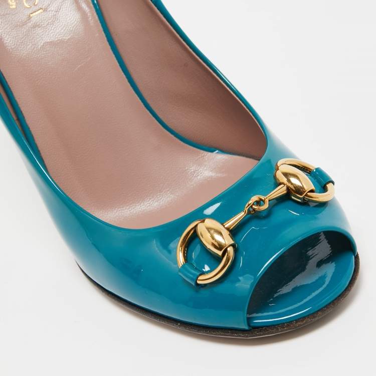 Pre Owned Gucci teal Patent Leather Horsebit  Pumps Size 36.5