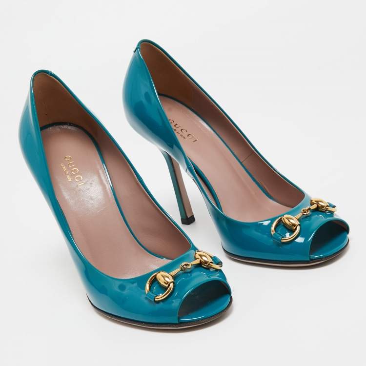 Pre Owned Gucci teal Patent Leather Horsebit  Pumps Size 36.5