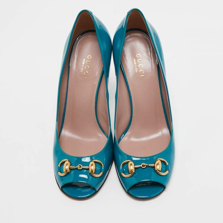 Pre Owned Gucci teal Patent Leather Horsebit  Pumps Size 36.5
