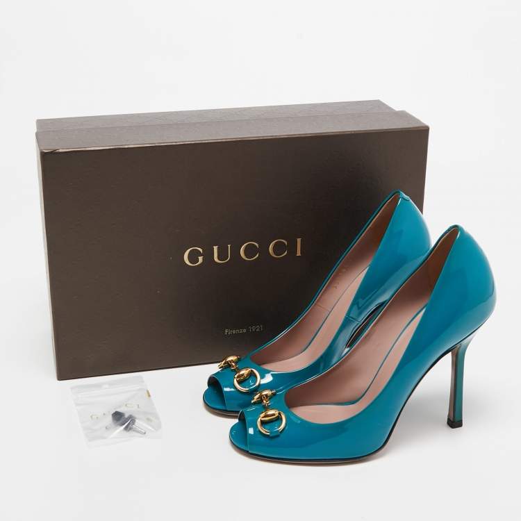 Pre Owned Gucci teal Patent Leather Horsebit  Pumps Size 36.5