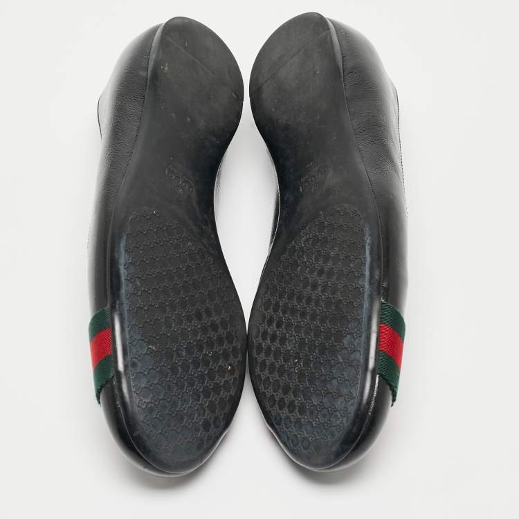 Pre Owned Gucci Black Leather Web Ballet Flats Size 37