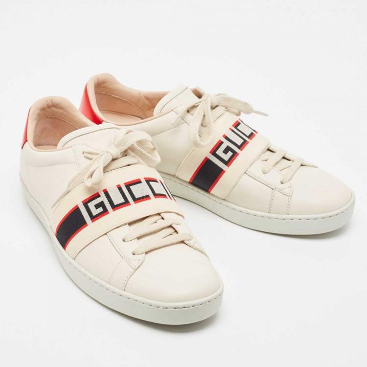 مملوكة مسبقًا Gucci Cream Leather Logo Elastic Band Ace Sneakers Size 39