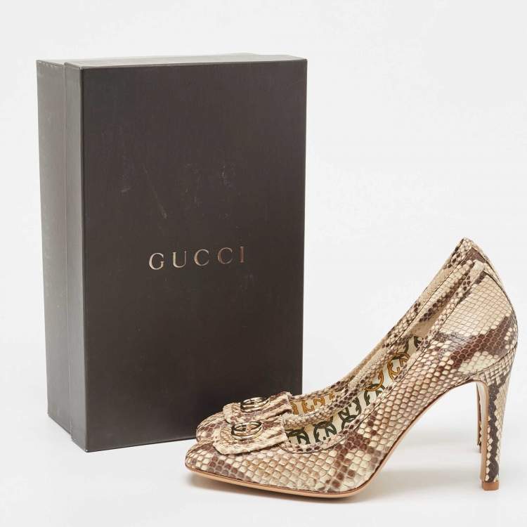 مملوكة مسبقًا Gucci Brown/Beige Python GG Loafer Pumps Size 39.5
