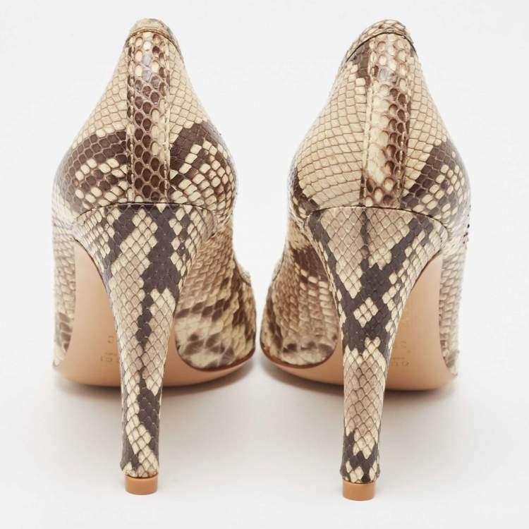 مملوكة مسبقًا Gucci Brown/Beige Python GG Loafer Pumps Size 39.5