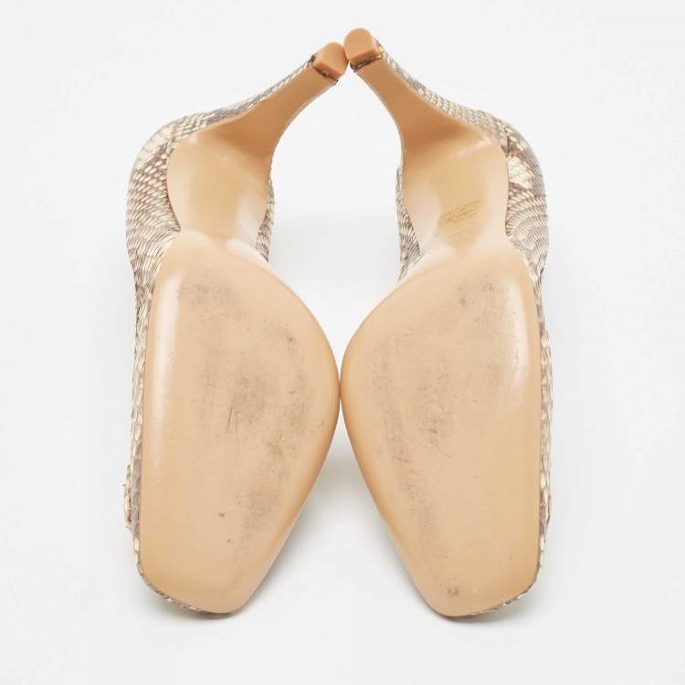 مملوكة مسبقًا Gucci Brown/Beige Python GG Loafer Pumps Size 39.5