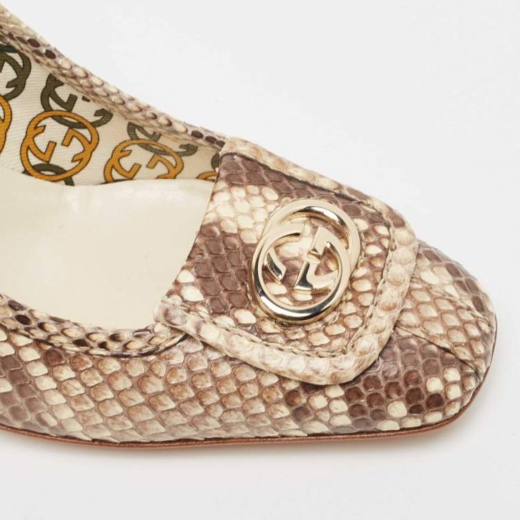 مملوكة مسبقًا Gucci Brown/Beige Python GG Loafer Pumps Size 39.5