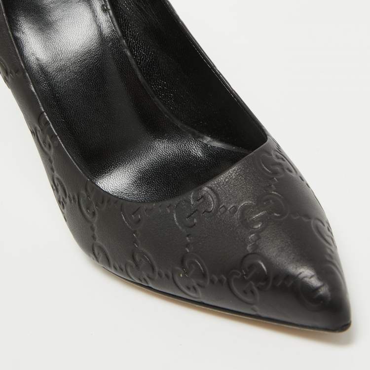 Pre Owned Gucci Black Guccissima Leather Kristen Bamboo Heel Pumps Size 39