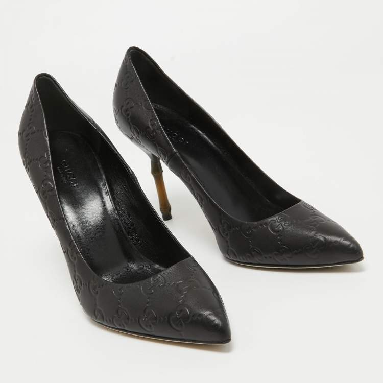 Pre Owned Gucci Black Guccissima Leather Kristen Bamboo Heel Pumps Size 39