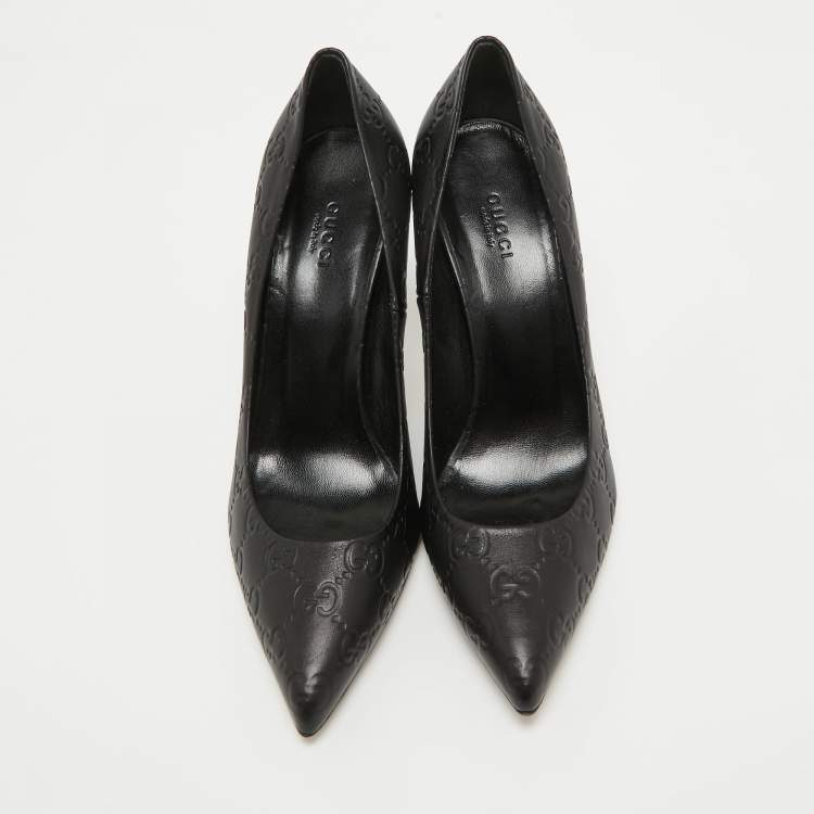 Pre Owned Gucci Black Guccissima Leather Kristen Bamboo Heel Pumps Size 39