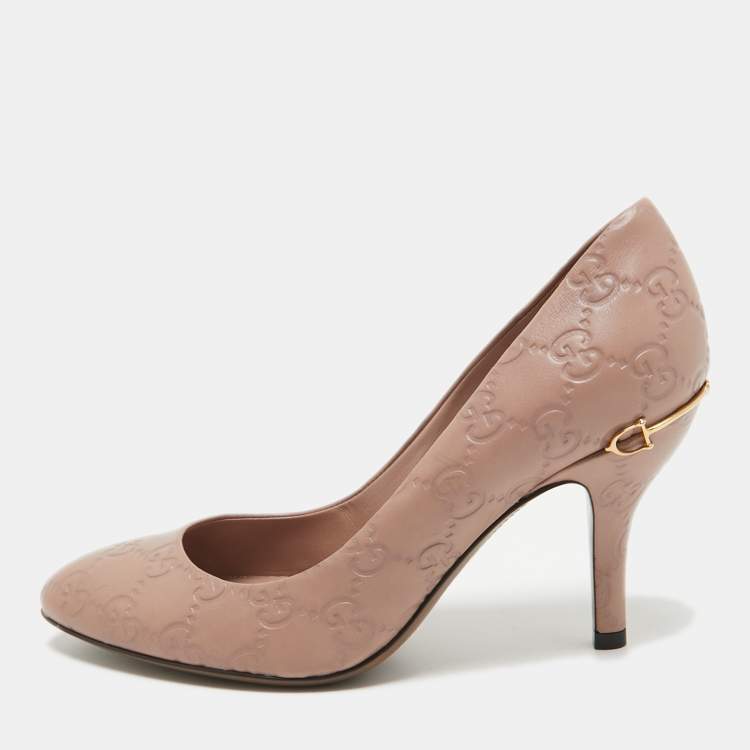 Pre Owned Gucci Pink Leather Guccissima Pumps Size 35.5