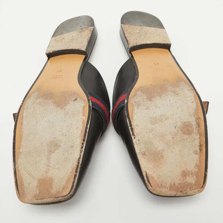 Pre Owned Gucci Black Leather Peyton Mules Size 40 