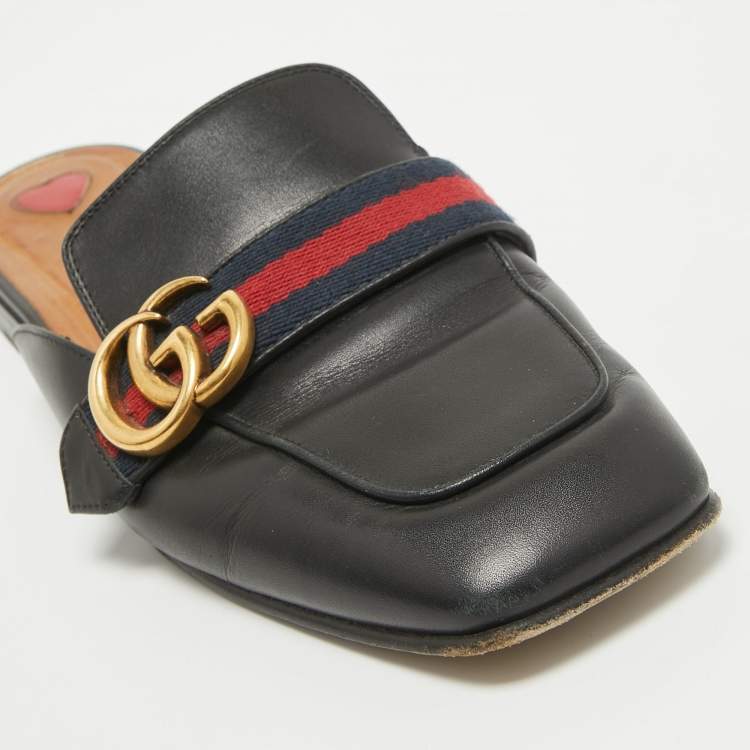 Pre Owned Gucci Black Leather Peyton Mules Size 40 