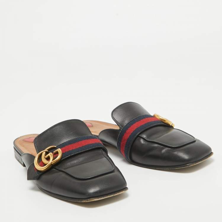 Pre Owned Gucci Black Leather Peyton Mules Size 40 