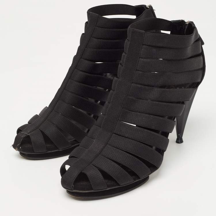 Pre Owned Gucci Black Elastic and Suede Strappy Ankle Booties Size 38.5