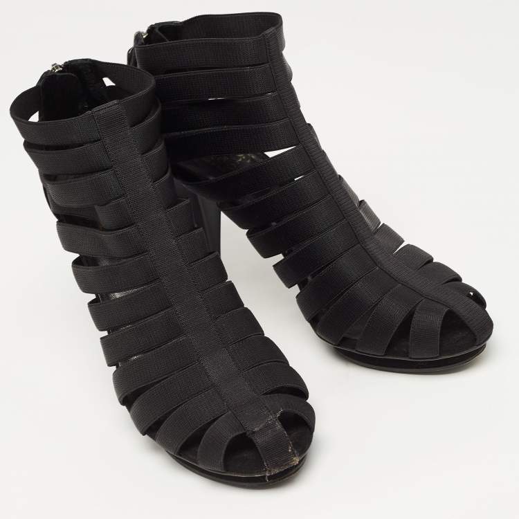 Pre Owned Gucci Black Elastic and Suede Strappy Ankle Booties Size 38.5