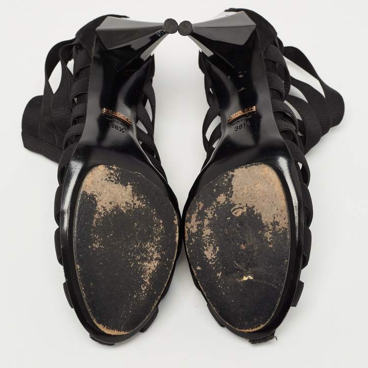 Pre Owned Gucci Black Elastic and Suede Strappy Ankle Booties Size 38.5