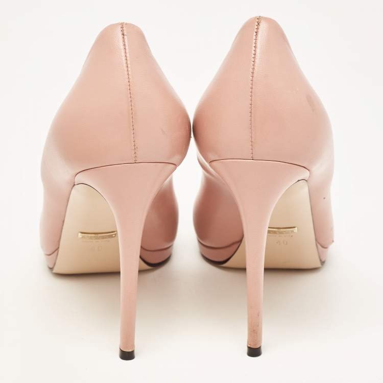 Pre Owned Gucci Pink Leather Horsebit Platform Pumps Size 40
