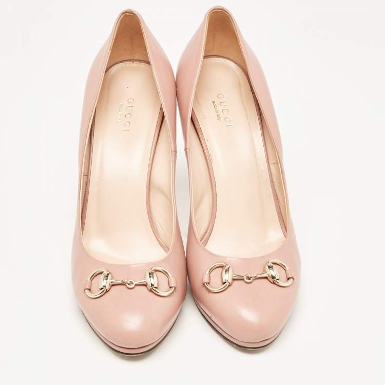 Pre Owned Gucci Pink Leather Horsebit Platform Pumps Size 40