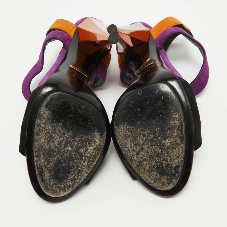 Pre Owned Gucci Multicolor Suede Liberty Platform Sandals Size 37.5