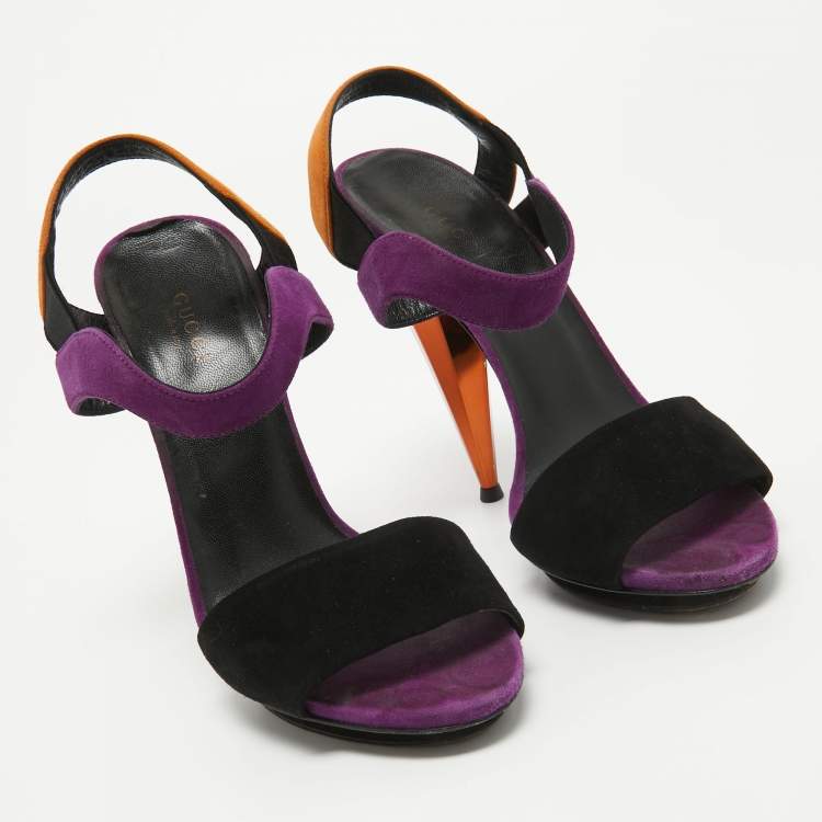 Pre Owned Gucci Multicolor Suede Liberty Platform Sandals Size 37.5