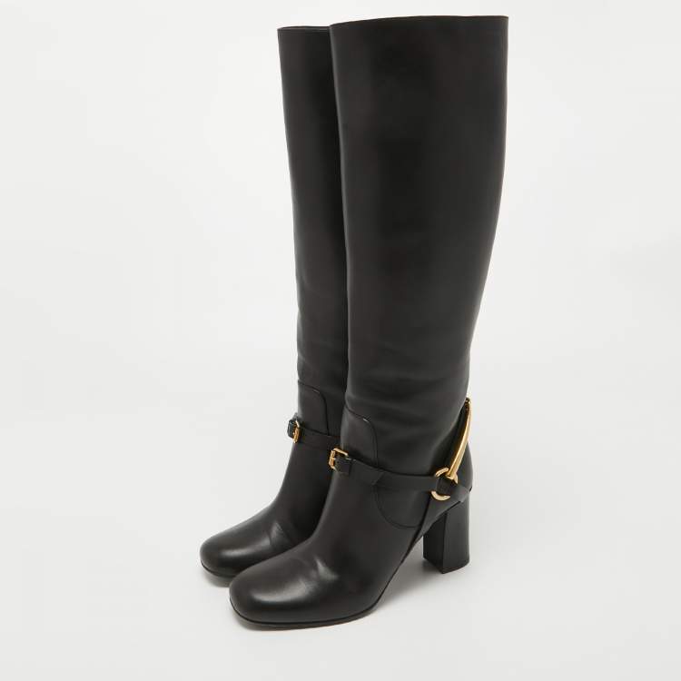 Gucci Black Leather Horsebit Knee Length Boots Size 36.5 TLC