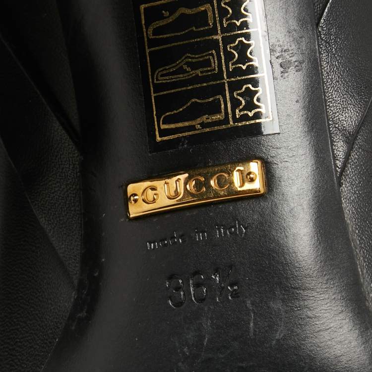 Pre Owned Gucci Black Leather Horsebit Knee Length Boots Size 36.5