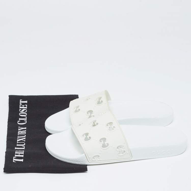 Pre Owned Gucci White Rubber Flat Slides Size 39